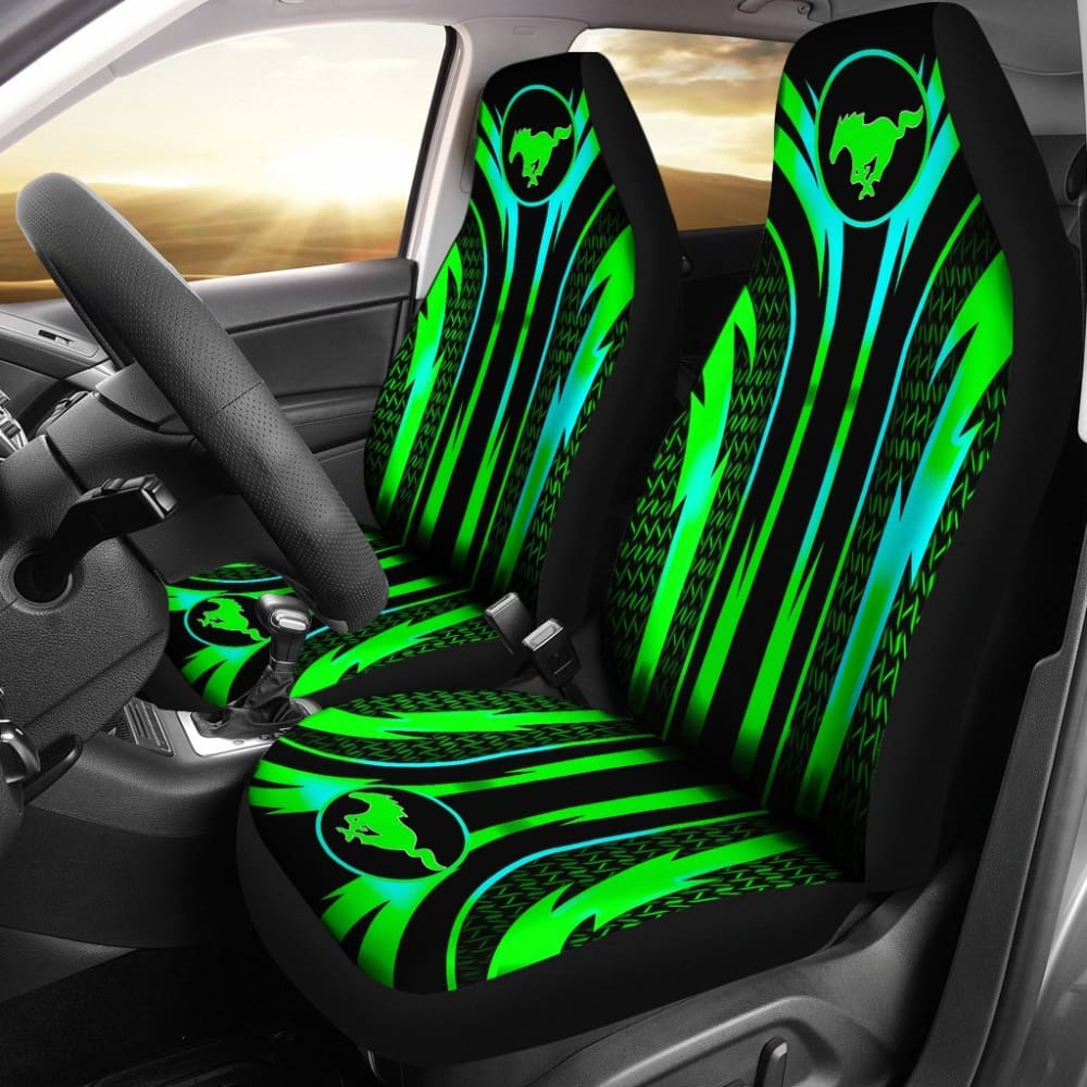 Black And Green Cow Print Car Seat Covers