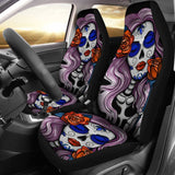 2 Pcs Beautiful Girl Sugar Skull Car Seat Covers 101819 - YourCarButBetter