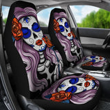 2 Pcs Beautiful Girl Sugar Skull Car Seat Covers 101819 - YourCarButBetter