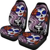 2 Pcs Beautiful Girl Sugar Skull Car Seat Covers 101819 - YourCarButBetter