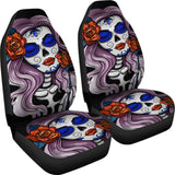 2 Pcs Beautiful Girl Sugar Skull Car Seat Covers 101819 - YourCarButBetter