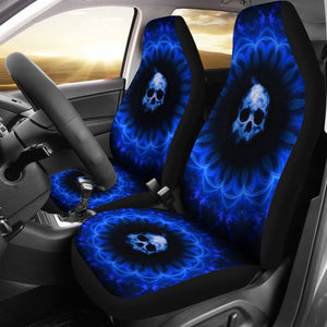 2 Pcs Blue Gothic Skull Car Seat Covers 101819 - YourCarButBetter