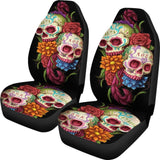 2 Pcs Day Of The Dead Sugar Skull Car Seat Covers 101819 - YourCarButBetter