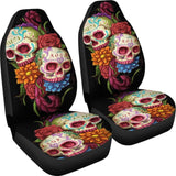 2 Pcs Day Of The Dead Sugar Skull Car Seat Covers 101819 - YourCarButBetter