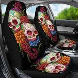 2 Pcs Day Of The Dead Sugar Skull Car Seat Covers 101819 - YourCarButBetter