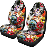 2 Pcs Day Of The Dead Sugar Skull Girl Car Seat Covers 101819 - YourCarButBetter