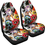 2 Pcs Day Of The Dead Sugar Skull Girl Car Seat Covers 101819 - YourCarButBetter