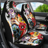 2 Pcs Day Of The Dead Sugar Skull Girl Car Seat Covers 101819 - YourCarButBetter