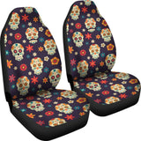 2 Pcs Day Of The Dead Sugar Skull Seat Covers 101819 - YourCarButBetter