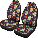 2 Pcs Day Of The Dead Sugar Skull Seat Covers 101819 - YourCarButBetter