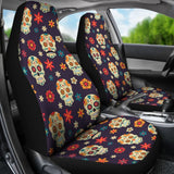 2 Pcs Day Of The Dead Sugar Skull Seat Covers 101819 - YourCarButBetter