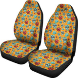 2 Pcs Floral Sugar Skull Day Of The Dead Skull Car Seat Covers 101819 - YourCarButBetter