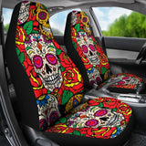 2 Pcs Floral Sugar Skull Day Of The Dead Skull Car Seat Covers 101819 - YourCarButBetter