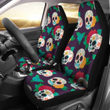 2 Pcs Floral Sugar Skull Day Of The Dead Skull Car Seat Covers 101819 - YourCarButBetter