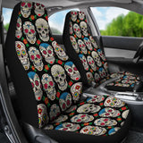 2 Pcs Floral Sugar Skull Day Of The Dead Skull Car Seat Covers 101819 - YourCarButBetter