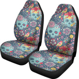 2 Pcs Floral Sugar Skull Day Of The Dead Skull Car Seat Covers 101819 - YourCarButBetter