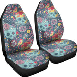 2 Pcs Floral Sugar Skull Day Of The Dead Skull Car Seat Covers 101819 - YourCarButBetter