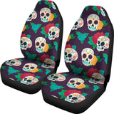 2 Pcs Floral Sugar Skull Day Of The Dead Skull Car Seat Covers 101819 - YourCarButBetter