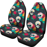 2 Pcs Floral Sugar Skull Day Of The Dead Skull Car Seat Covers 101819 - YourCarButBetter