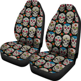 2 Pcs Floral Sugar Skull Day Of The Dead Skull Car Seat Covers 101819 - YourCarButBetter