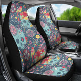 2 Pcs Floral Sugar Skull Day Of The Dead Skull Car Seat Covers 101819 - YourCarButBetter