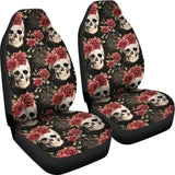 2 Pcs Floral Sugar Skull Day Of The Dead Skull Car Seat Covers 101819 - YourCarButBetter