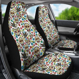 2 Pcs Floral Sugar Skull Day Of The Dead Skull Car Seat Covers 101819 - YourCarButBetter