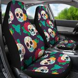 2 Pcs Floral Sugar Skull Day Of The Dead Skull Car Seat Covers 101819 - YourCarButBetter