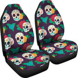 2 Pcs Floral Sugar Skull Day Of The Dead Skull Car Seat Covers 101819 - YourCarButBetter