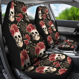 2 Pcs Floral Sugar Skull Day Of The Dead Skull Car Seat Covers 101819 - YourCarButBetter