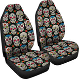 2 Pcs Floral Sugar Skull Day Of The Dead Skull Car Seat Covers 101819 - YourCarButBetter