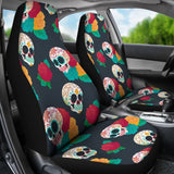 2 Pcs Floral Sugar Skull Day Of The Dead Skull Car Seat Covers 101819 - YourCarButBetter