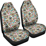 2 Pcs Floral Sugar Skull Day Of The Dead Skull Car Seat Covers 101819 - YourCarButBetter