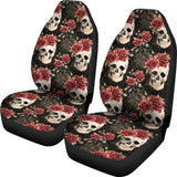 2 Pcs Floral Sugar Skull Day Of The Dead Skull Car Seat Covers 101819 - YourCarButBetter