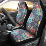 2 Pcs Floral Sugar Skull Day Of The Dead Skull Car Seat Covers 101819 - YourCarButBetter