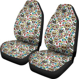 2 Pcs Floral Sugar Skull Day Of The Dead Skull Car Seat Covers 101819 - YourCarButBetter