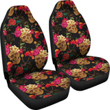 2 Pcs Floral Sugar Skull Day Of The Dead Skull Car Seat Covers 101819 - YourCarButBetter