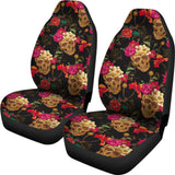 2 Pcs Floral Sugar Skull Day Of The Dead Skull Car Seat Covers 101819 - YourCarButBetter