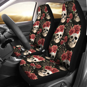 2 Pcs Floral Sugar Skull Day Of The Dead Skull Car Seat Covers 101819 - YourCarButBetter