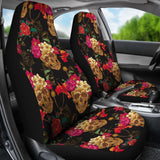 2 Pcs Floral Sugar Skull Day Of The Dead Skull Car Seat Covers 101819 - YourCarButBetter