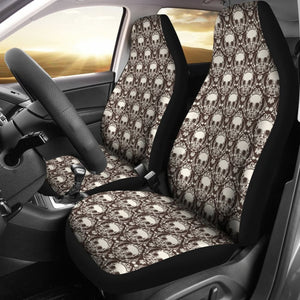 2 Pcs Floral Sugar Skull Day Of The Dead Skull Car Seat Covers 101819 - YourCarButBetter