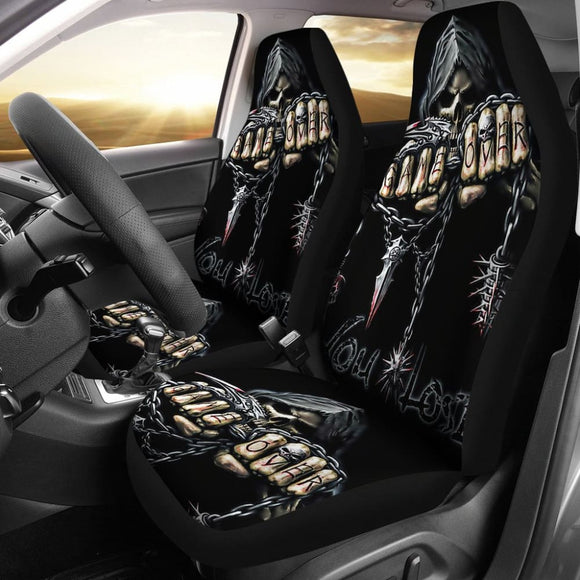 2 Pcs Gothic Game Over Skull Car Seat Covers 101819 - YourCarButBetter