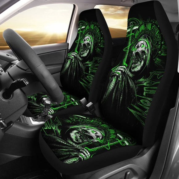 2 Pcs Gothic Green Skull Car Seat Covers 101819 - YourCarButBetter