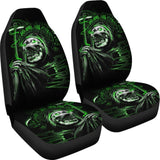 2 Pcs Gothic Green Skull Car Seat Covers 101819 - YourCarButBetter