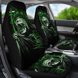 2 Pcs Gothic Green Skull Car Seat Covers 101819 - YourCarButBetter