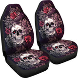 2 Pcs Gothic Skull Floral Rose Car Seat Covers 101819 - YourCarButBetter