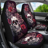 2 Pcs Gothic Skull Floral Rose Car Seat Covers 101819 - YourCarButBetter