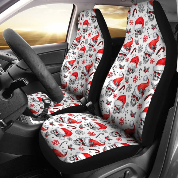 2 Pcs Merry Christmas Gothic Skull Car Seat Covers 101819 - YourCarButBetter
