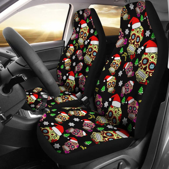 2 Pcs Mery Christmas Sugar Skull Car Seat Covers 101819 - YourCarButBetter