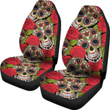 2 Pcs Rose Floral Sugar Skull Car Seat Covers 101819 - YourCarButBetter